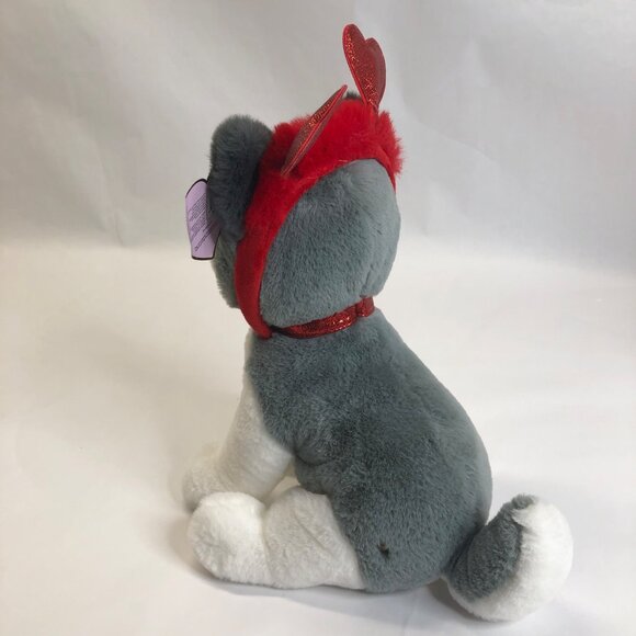 FAO Schwarz 12" Sparkles Plush Husky with Red Heart Boppers New with Tags - Picture 7 of 13
